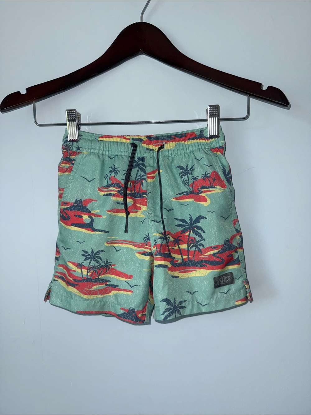 AFTCO Seafoam Green Tropical Island Print Swim Shorts